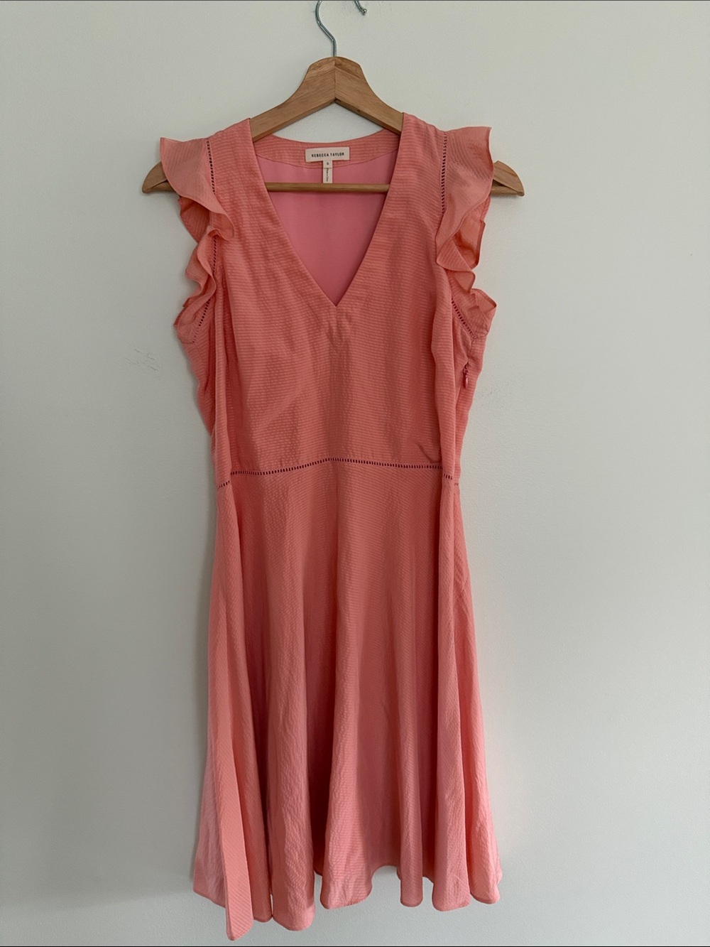 Rebecca Taylor A-Line Silk Sleeveless Ruffled Dress In Peach - Picture 2 of 12